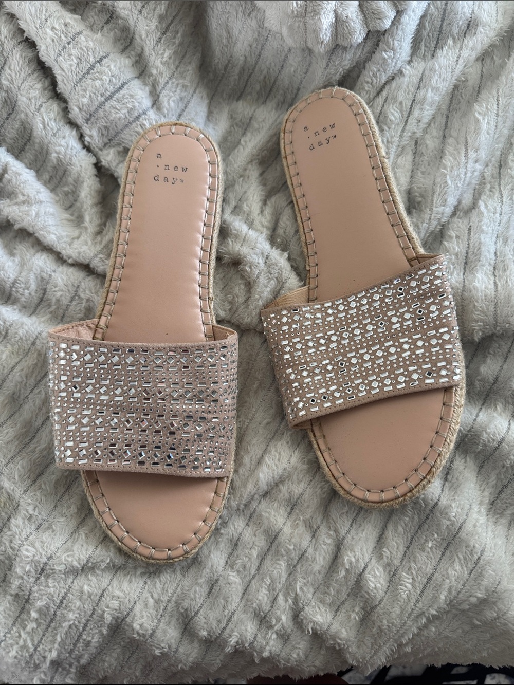 a new day Blush Pink Jeweled Slide Sandals for Women